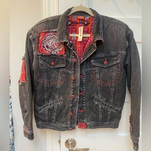Vintage rare major Damage faded black wash embroidered denim Jacket